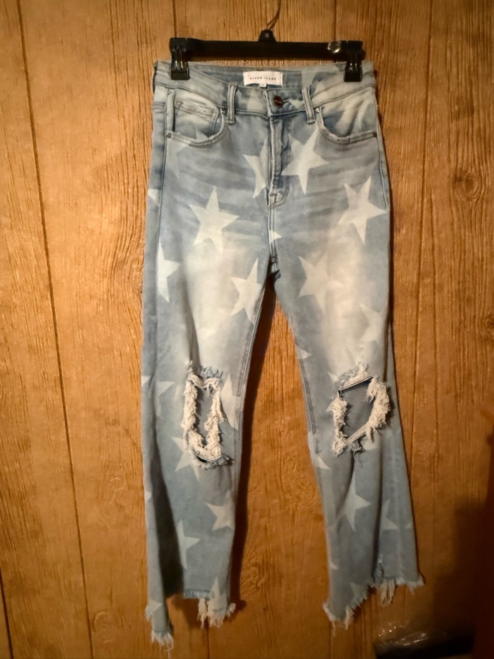 High-Rise Light Blue Star-Print Wide-Leg Jeans